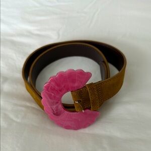 Sezane Suede Belt with Pink Buckle
